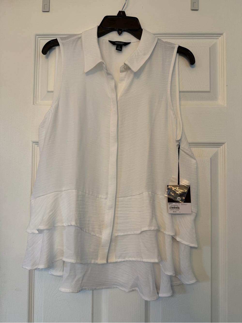 Simply Vera Vera Wang White Sleeveless Tiered Button-Front Blouse